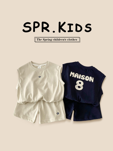 Children's 2026 summer new letter vest sports suit children's casual boys sleeveless shorts ball suit two-piece set