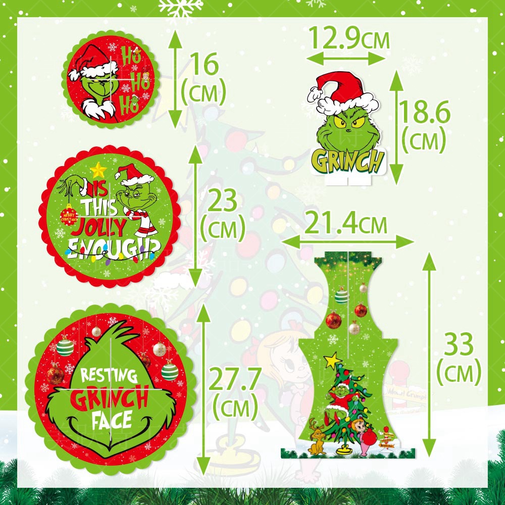 Decoración de fiesta de Navidad de Europa y América Grinch multi-capa titular de la torta de piel verde monstruo de inserción de tarjeta de pastel postre decoración de la Mesa