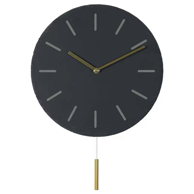 Nórdico creativo hogar Reloj de pared natural pizarra piedra láser escala swing reloj mudo adornos de moda