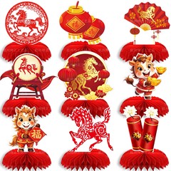 2026马年新年派对装饰用品春节中国新年马年蜂窝摆件桌面装饰蜂窝