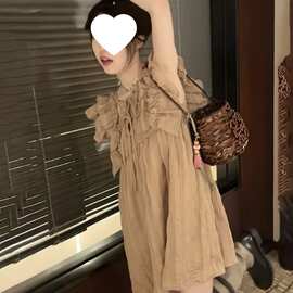 法式温柔风感荷叶边茶歇连衣裙女夏季宽松裙子小个子雪纺短裙