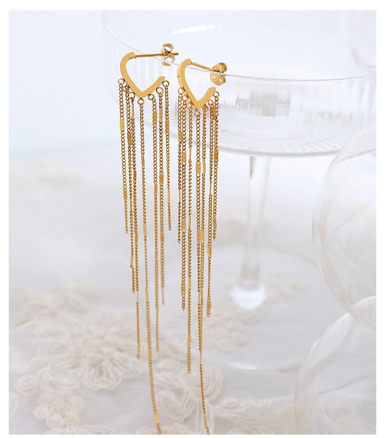 Exaggerated Ins Popular Autumn And Winter Retro Long Tassel Design Earrings Titanium Steel 18k Gold Earrings display picture 8