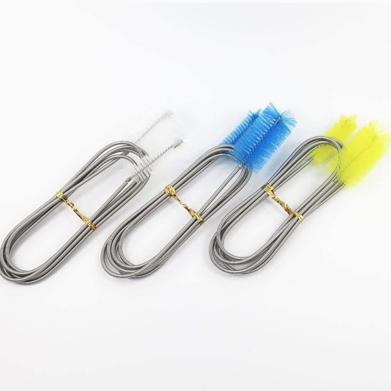 En stock cepillo de tubería de tanque de peces cepillo de resorte de acero inoxidable de doble cabeza entrada y salida de acuario cepillo de limpieza cepillo de paja