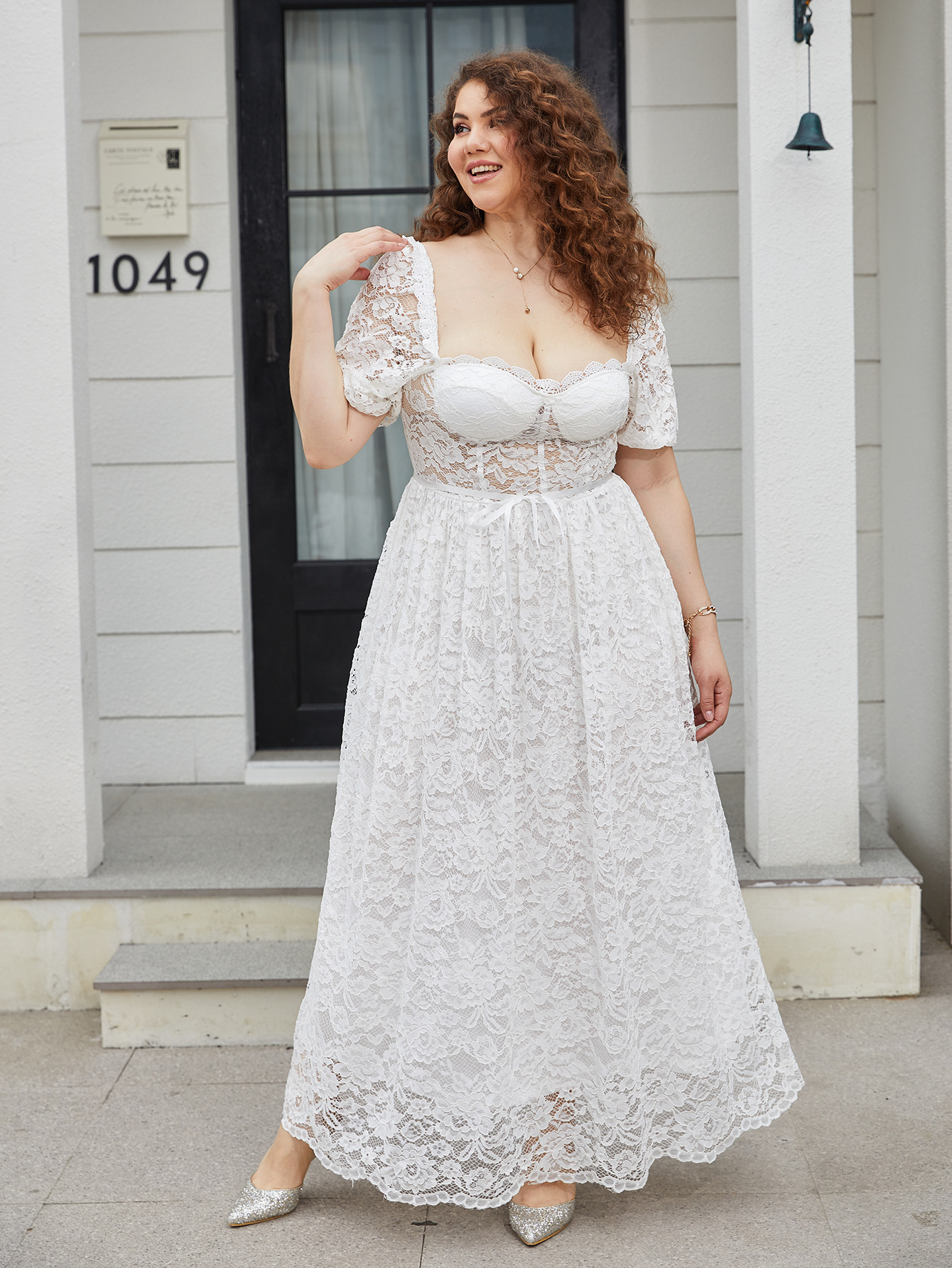 Vestidos de talla grande para comercio exterior europeo y americano, vestidos largos de Amazon, mangas abullonadas, vestidos de encaje europeos y americanos, vestidos de gala.