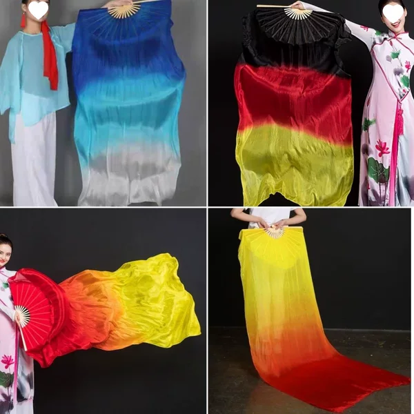 Simulated Silk Belly Dance Fan Gradient Three-Color Extended Fan Classical Dance Performance Fan Adult and Children's Fan