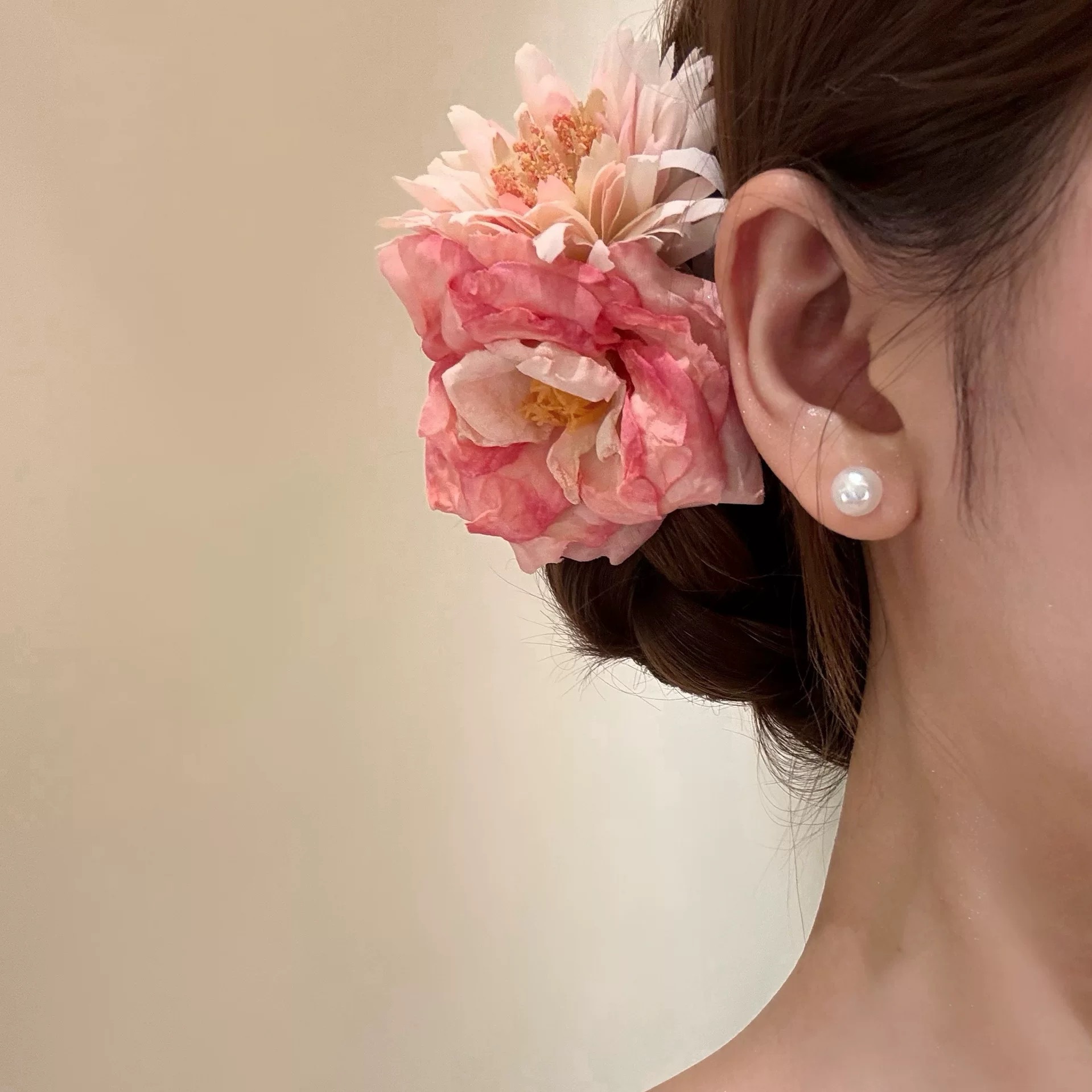 14# pink artificial rose alligator hair clip
