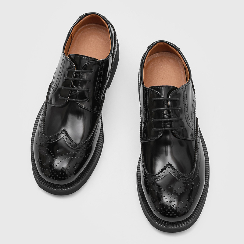 Youth black shiny patent leather brogue British style suit formal men's shoes carved lace up men's shoes 8112-J 3