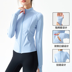 新型luluジッパーヨガコート女性裸感長袖フィットネス服アウトドアスポーツ修身ヨガ服上着