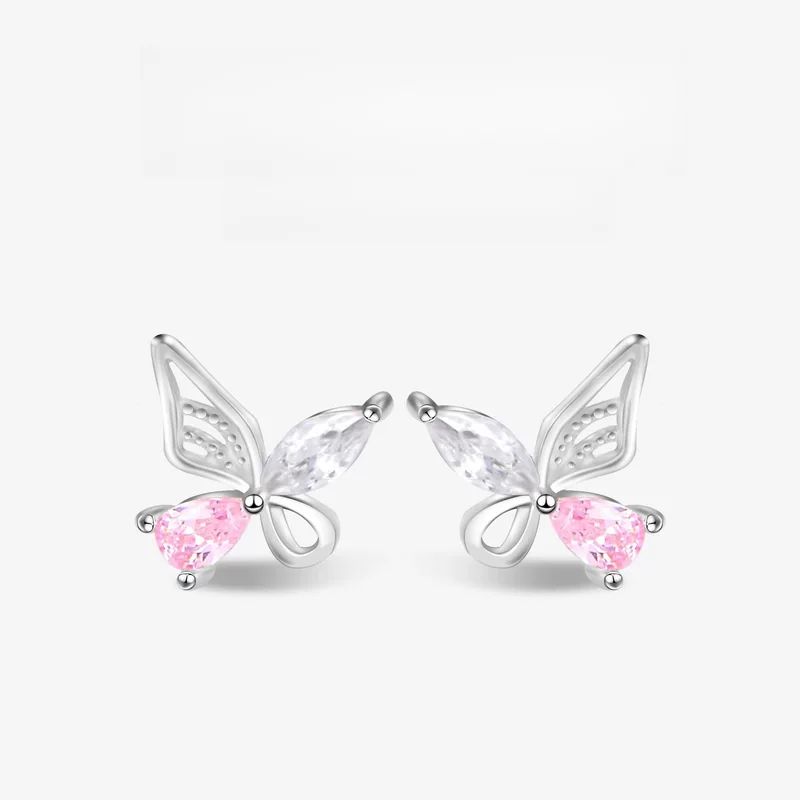 Small cute fuchsia elegant earrings with butterfly, fresh constructor