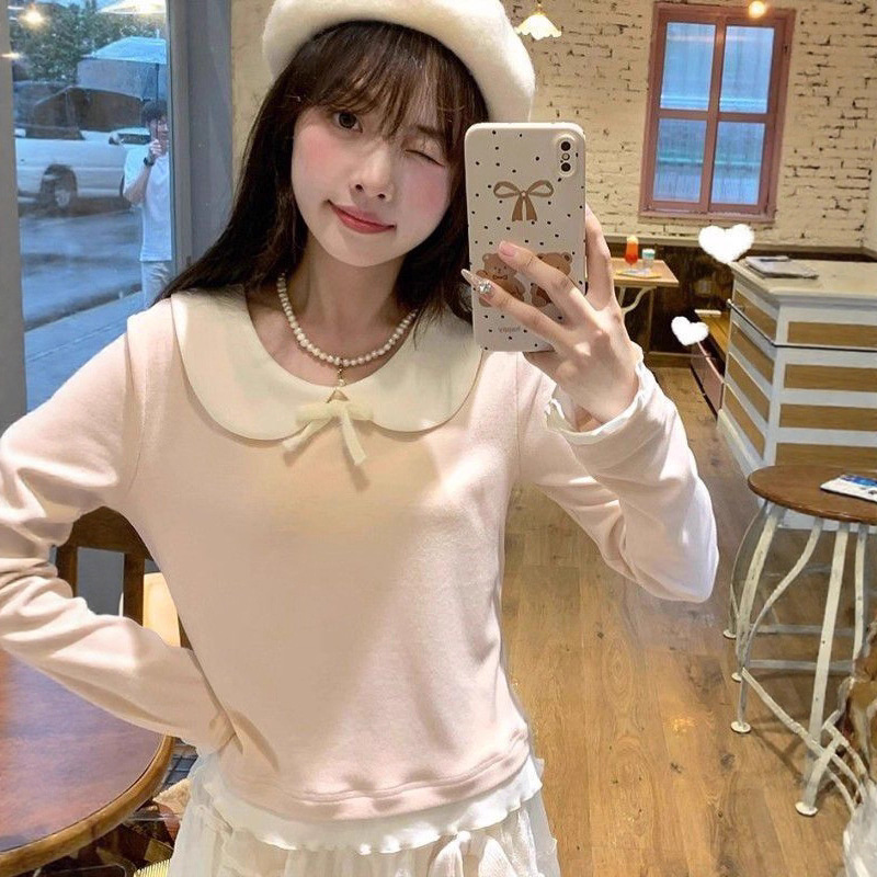 Unique Style Girl Doll Collar Base Long-Sleeve T-Shirt for Women, Autumn Super Pretty Regular Slim Short Stylish Top Unique Style Girl Doll Collar Base Long-Sleeve T-Shirt for Women, Autumn Super Pretty Regular Slim Short Stylish Top