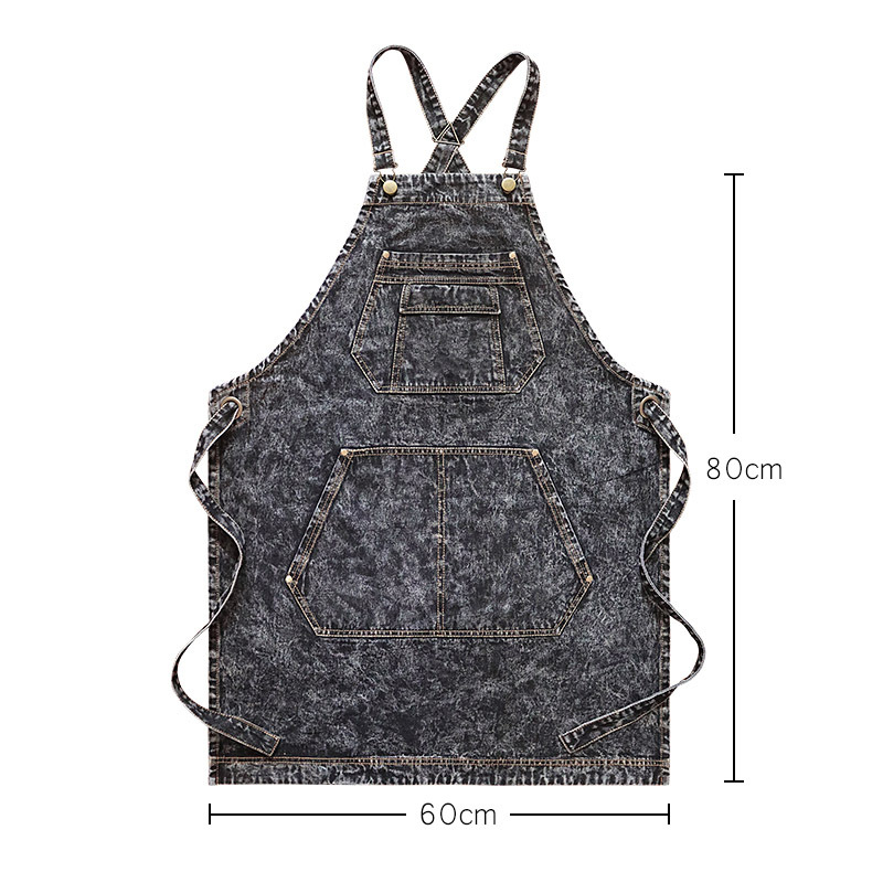 Fronteriza agua lavada denim logotipo personalizado barbero pintura ropa de trabajo electricista delantal carpintería fábrica al por mayor