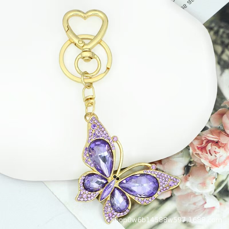 Fashionable Colorful Diamond-Encrusted Butterfly Keychain Creative Gift Pendant Jewelry Creative Moth Heart Keychain