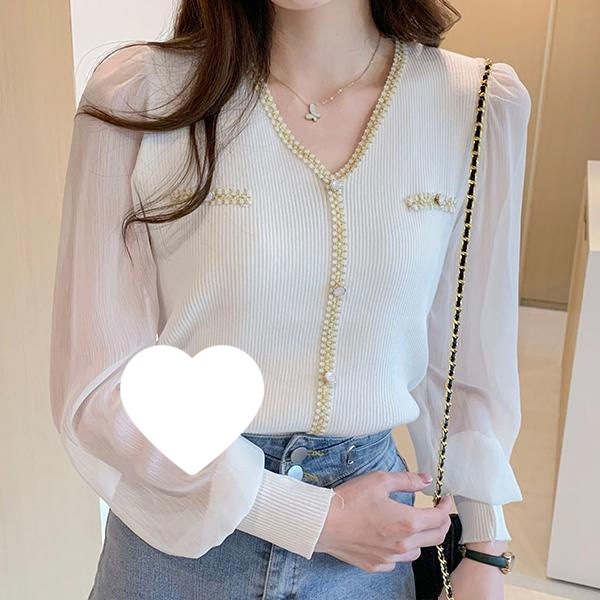 Spring New Style Chanel Style V-neck Knitted Sweater Long Sleeve Interior Design Sense Elegant High-end Chic Western Style B Bird