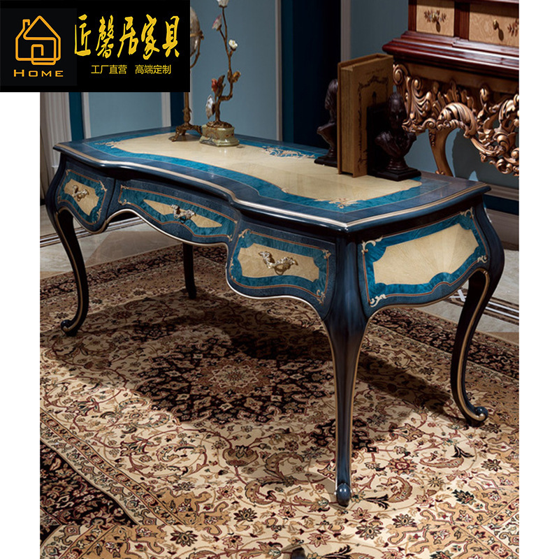 European-style Birch Desk Villa Computer Desk French Court Neoclassical Office Desk and Chair Combination Furniture