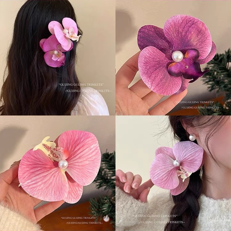 Ambient Pink Phalaenopsis Hairpin Side Duckbill Clip Fairy Flower Simulation Flower Hairpin Clip Headwear Hair Accessories