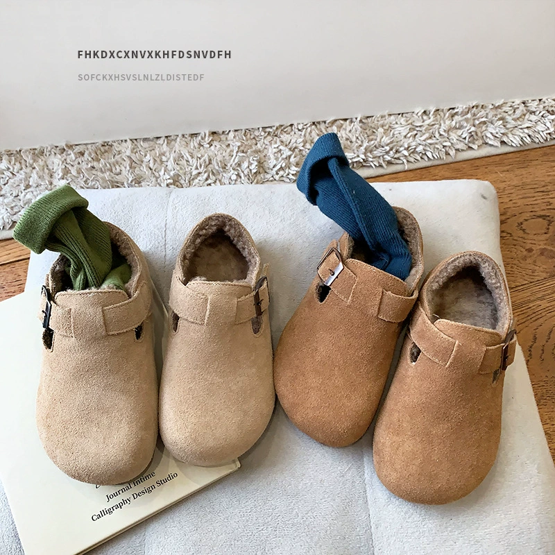 Детская обувь в корейском стиле для детей, туфли Birkenstock на осень и зиму, плюшевые хлопчатобумажные туфли для девочек, двухслойные хлопчатобумажные туфли для малышей для мальчиков, теплые.