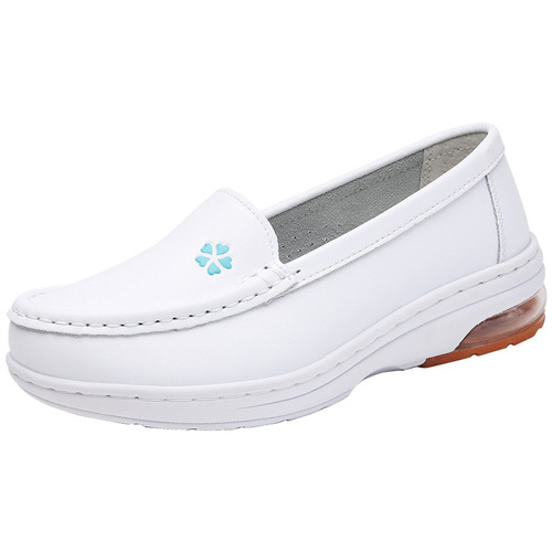 Women's White Korean Style Cushion Nurse Shoes, Single Work Shoes with Soft Flat Sole, Breathable and Comfortable Hospital Shoes, One Piece