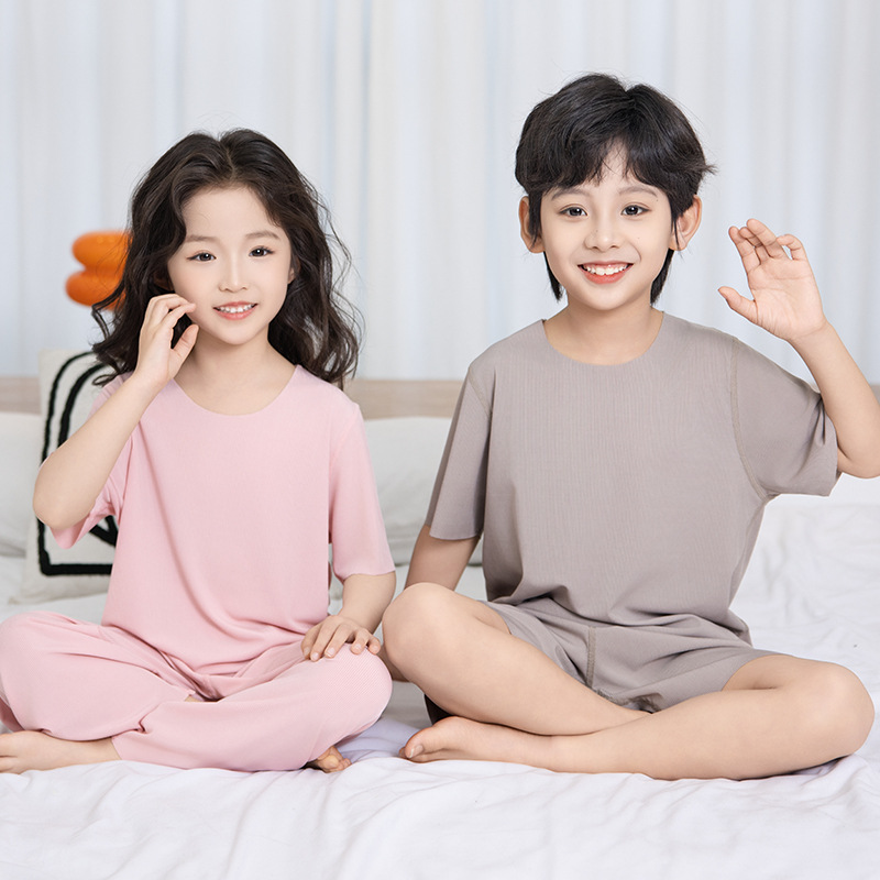 Children's Summer Pajamas Breathable Ice Silk Ice Sense Short Sleeve suit Thin Breathable Comfortable Home Clothes for Boys and Girls
