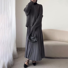 欧美亚马逊跨境女装跨境2025秋季新款百搭毛衣压褶半身裙时尚套装