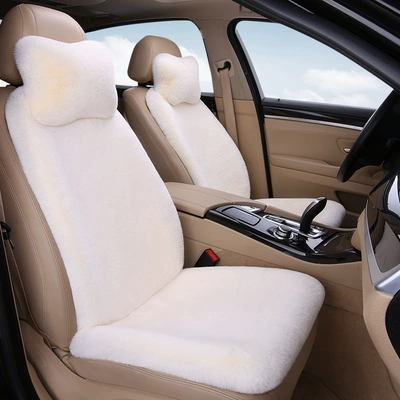 Seat cushion, seat cover — of Ready-Made Thickened Rabbit Fur Car - pure-white-1-single-seat-1-backrest-1-neck-pillow-thick-plush