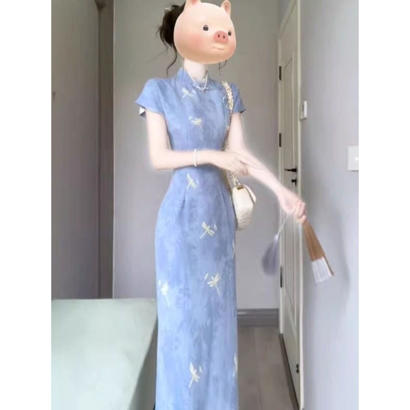 New Chinese Style Improved Cheongsam Long Skirt, Gentle Style, High-End and Beautiful Floral Dress 2025 Summer