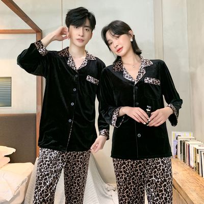 Mingyu black Leopard lovers pajamas winter new pattern Plush keep warm Home Furnishings wholesale Long sleeve pajamas suit