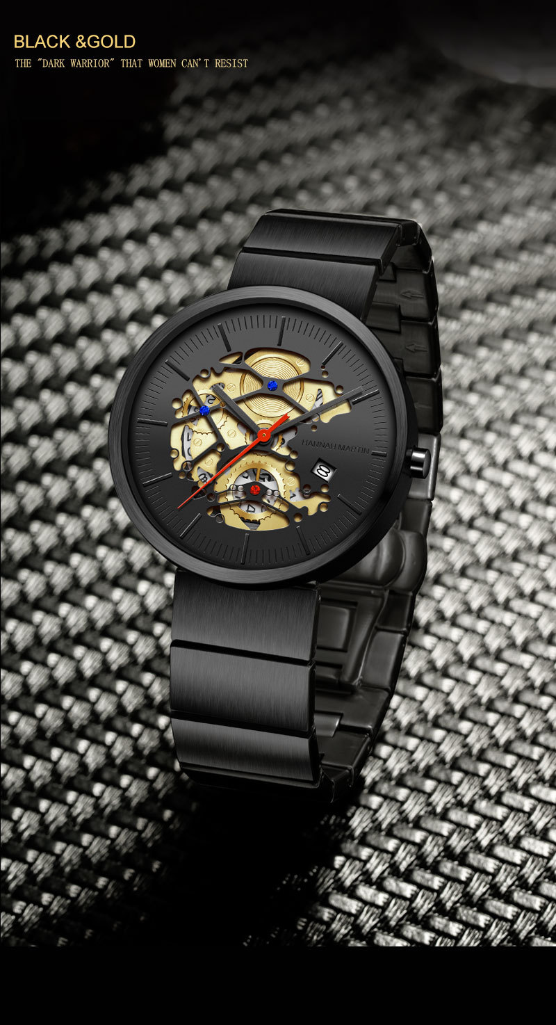 Popolare 2024 Nuovo orologio dal design cavo Orologio al quarzo con calendario Orologio al quarzo con cinturino in acciaio con giunto di bambù_voghion.com