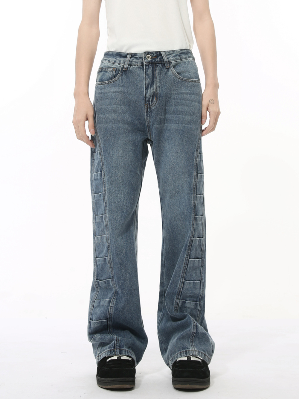 MTLCLOTHES Hombres| Nicho de otoño coreano plegado diseño individual de descomposición de microbota jeans moda