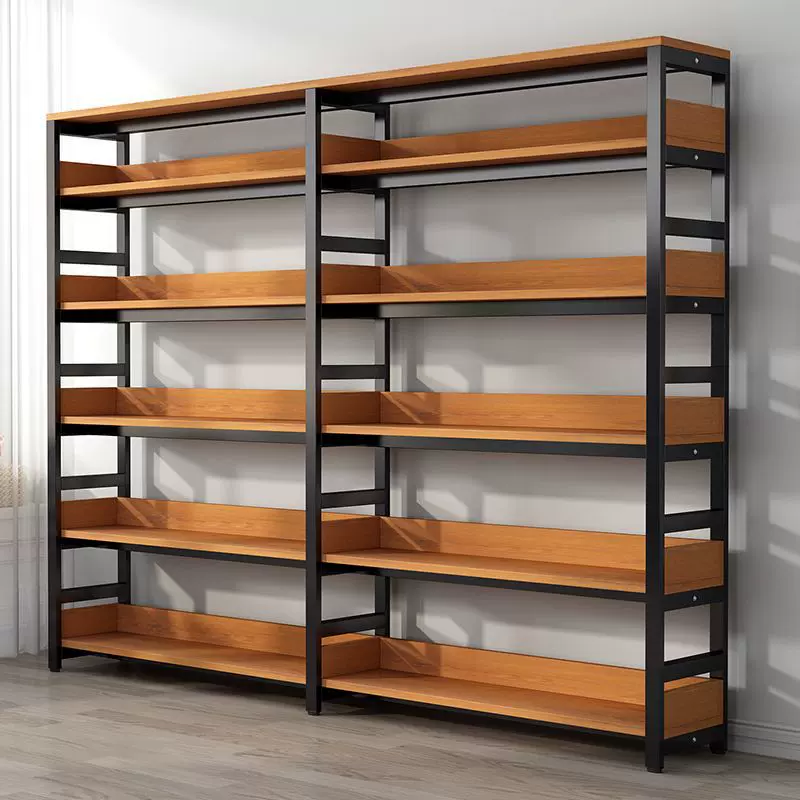书架置物架落地书柜铁艺钢木货架储物架多层简易收纳客厅家用架子