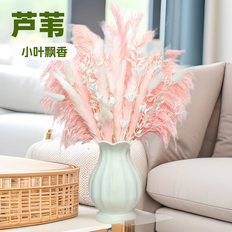 波西米亚风蒲苇兔尾花束 - 粉红色和白色的羽毛搭配欧美跨境专供
