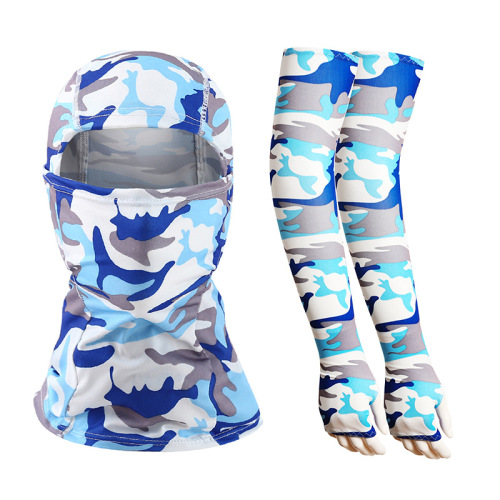 Outdoor sun protection suit with extended thumb-exposed cycling sleeves motorcycle mask hood camouflage print chieftain mask