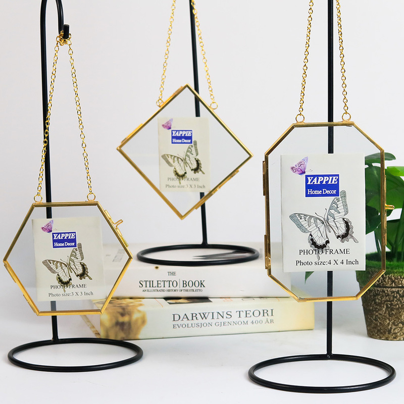 Cross-Border Irregular Brass Glass Photo Frame 3-Piece Set Modern Minimalist Decorative Frame Irregular Wall-Mounted Geometric Shape Wholesale