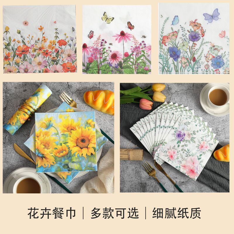 Printed Double Layer Pastoral Style Napkin Theme Celebration Party Floral Paper Towel Decorative Handkerchief Square Tissue Wholesale Printed Double Layer Pastoral Style Napkin Theme Celebration Party Floral Paper Towel Decorative Handkerchief Square Tissue Wholesale