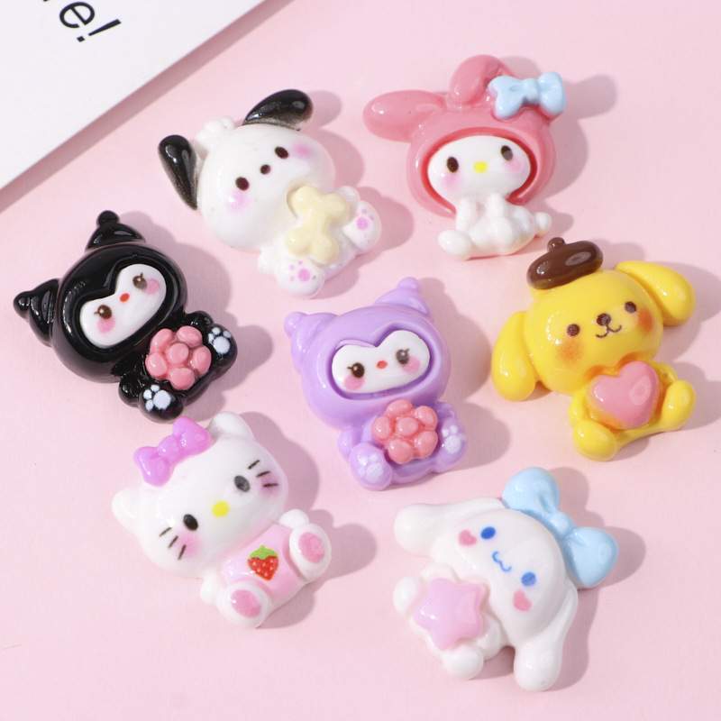 만화 밝은 산리오 작은 동물 DIY 크림 접착제 수제 휴대 전화 케이스 신발 버클 헤어핀 수지 보석 액세서리