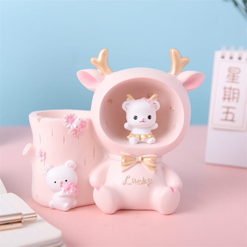 クリエイティブかわいいベラウサギのペンライト多機能スターライト収納ペンホルダー子供寝室デスクトップ装飾置物|undefined