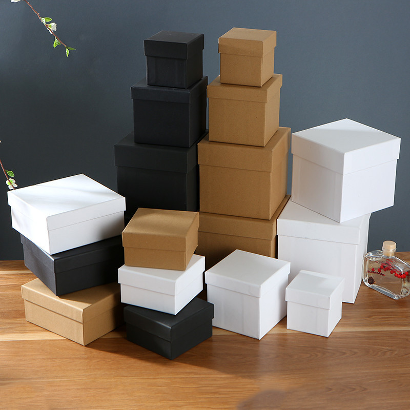 现货批发黑色正方形天地盖盒子简约牛皮纸盒方形礼品盒定 制LOGO