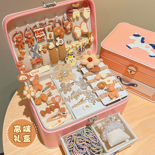 High-Quality Appearance Princess Children Hair Accessories Set Gift Box for Girls Headbands Rubber Bands Baby Birthday Gift Hair Clips Jewelry Box