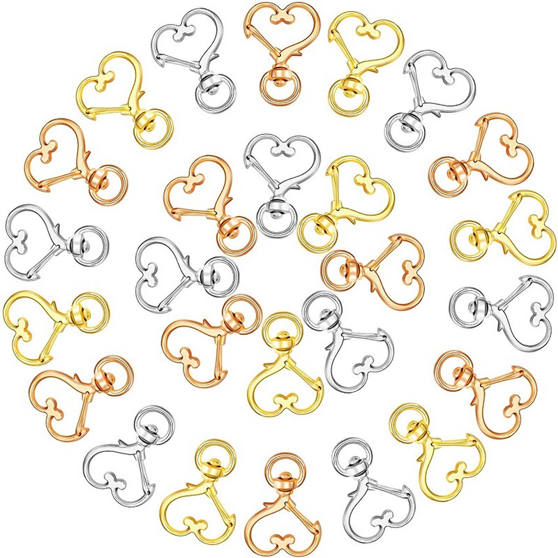 60 pieces metal heart shaped claw swivel lobster clasp snap hook with key ring DIY accessories jewelry making