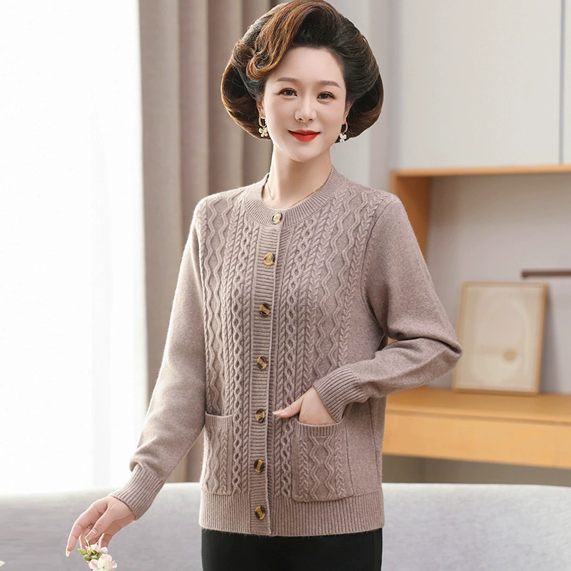 Мама осень новый вязаный свитер пальто благородный вязаный кардиган средняя и пожилая женщина весна и осень пальто женщина