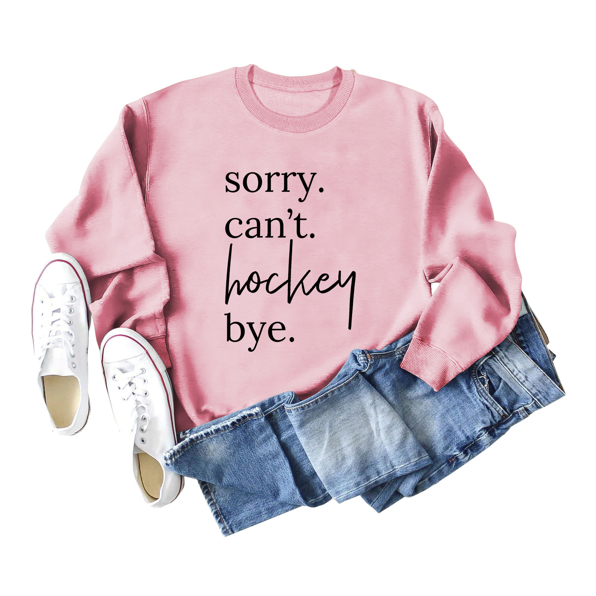 Comercio exterior transfronterizo casual manga larga Sorry't Hockey Bye suéter suelto de cuello redondo para mujer europea y americana