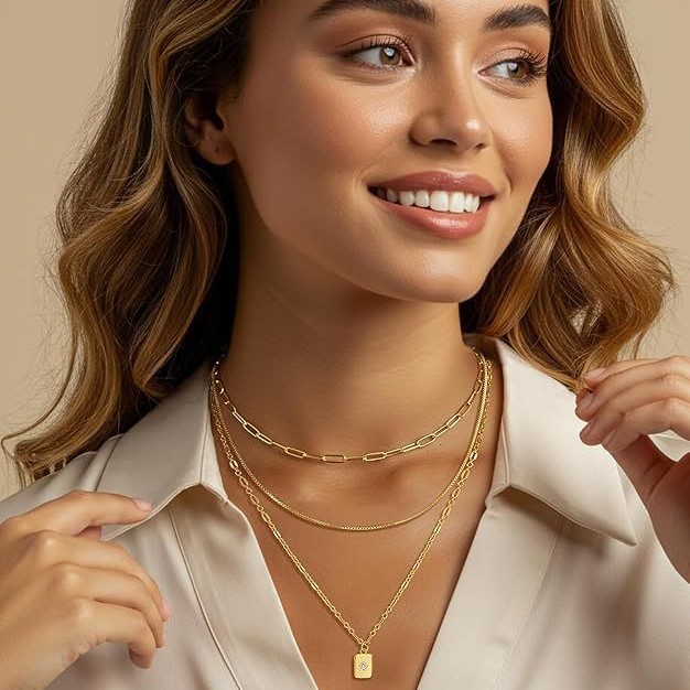 Ensemble de bijoux pour femme : collier pendentif doré multicouche empilable, orné de 3 pièces, en promotion_voghion.com