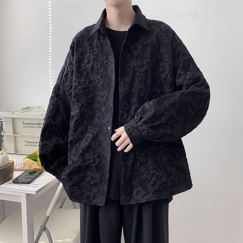 Spring and Autumn High Street Men's Long-Sleeve Shirt, Ins Hong Kong Style Japanese Trendy Loose Designer Casual Shirt