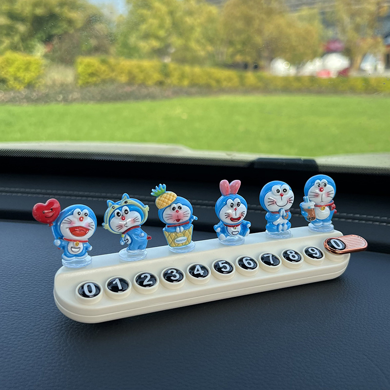 Doraemon Temporary Parking Number Plate Cute Creative Personality Mobile Phone Plate Aromatherapy Car Accessories Ornaments