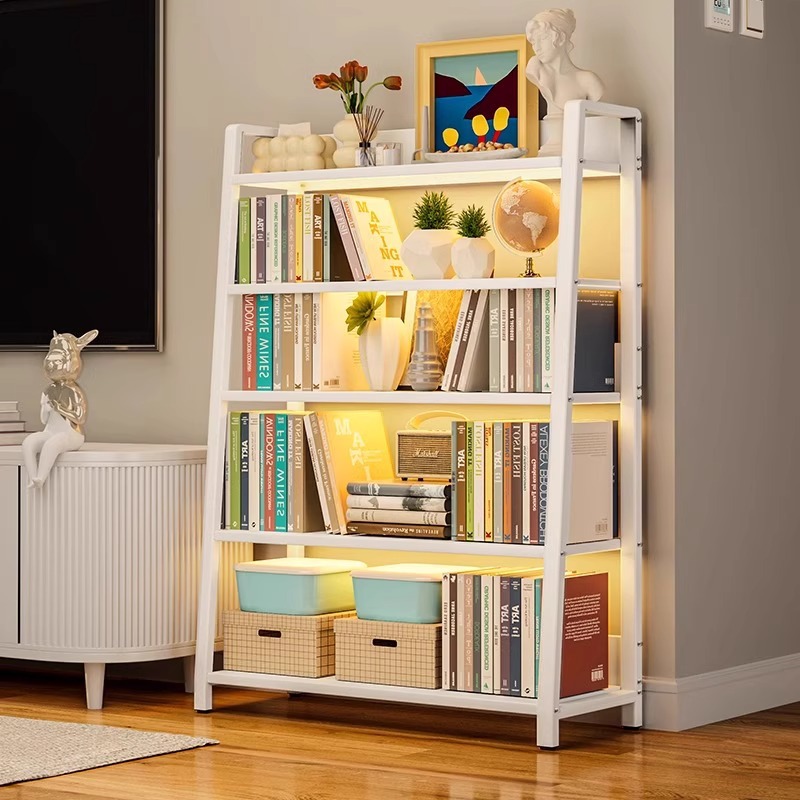 Bookshelf Ladder Storage Rack Floor-Standing Bedroom Home Multi-Layer Storage Cabinet Display Rack Living Room Storage Rack Steel Shelf