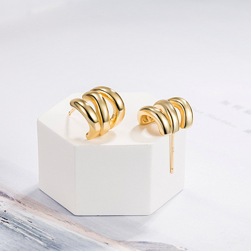 Metal three-layer small hoop earrings niche design high-end temperament earrings  new trendy unique earrings for women
