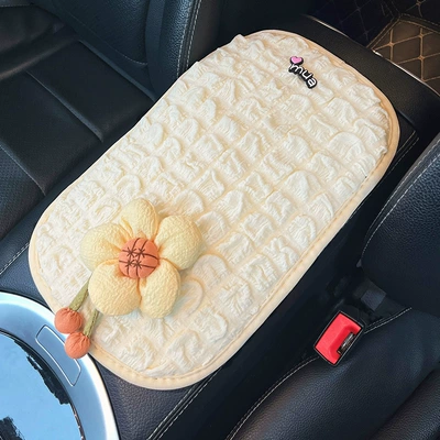 Armrest box pad cartoon cute doll hand gloves - puff-white-armrest-box-mat-mua-milk-yellow-sunflower
