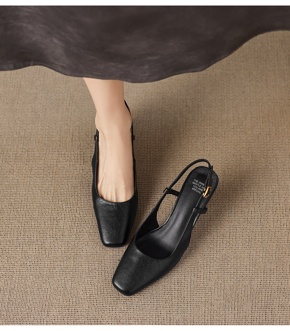 Sandal nữ cao gót 6,5 cm mũi hở quai khóa da bò — màu nâu chi tiết 21