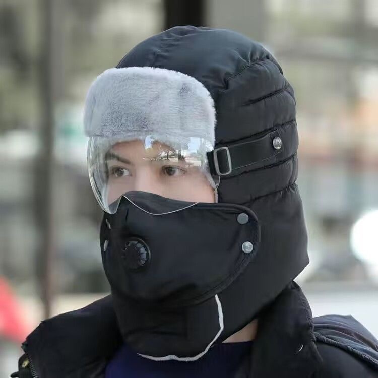 雷峰帽 冬用帽子 厚手一体型保温 防寒耳当て付きコットン帽子 アウトドア 電動自転車 防風 防寒 大人用|undefined