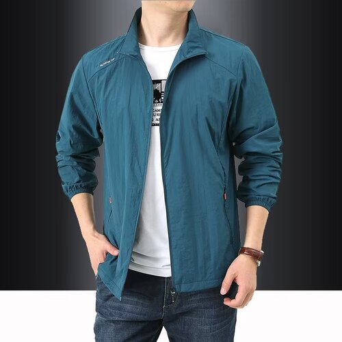 Summer Stand Collar Loose Sunscreen Shirt Men's Casual Outdoor Sports Windbreaker Men's Breathable Capless Skin-Protecting Jacket for Men