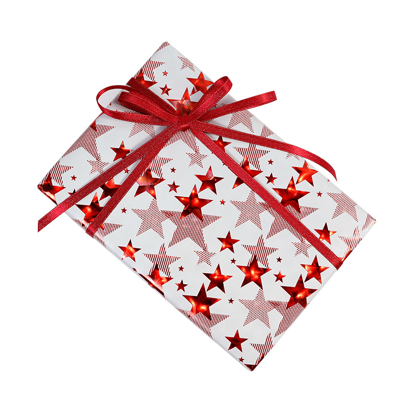 Transfronterizos para estrellas rojas estampadas de oro papel de embalaje de regalos de Navidad de lujo ligero papel de regalo de alto nivel DIY al por mayor